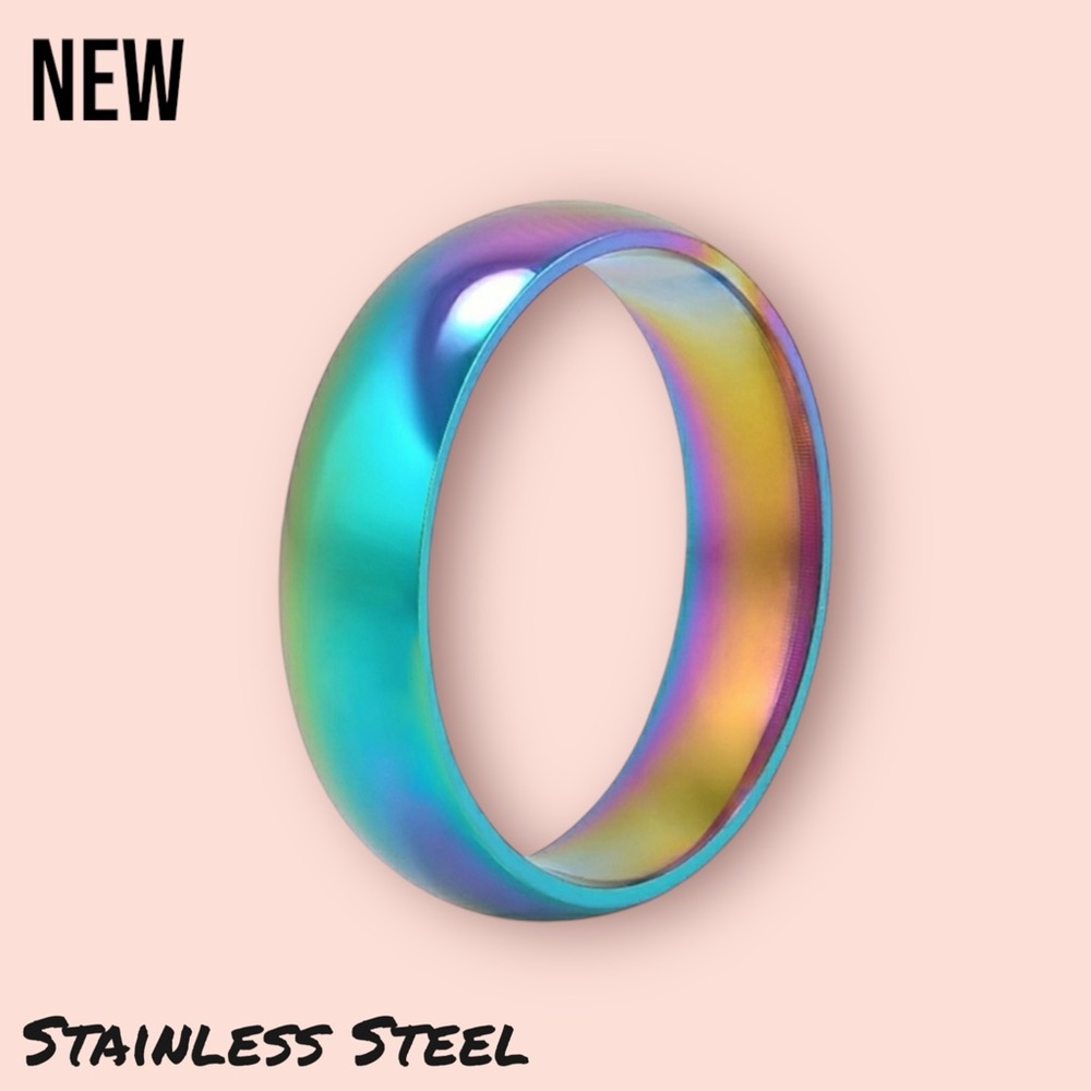 New Unisex Stainless Steel Rainbow Band Ring